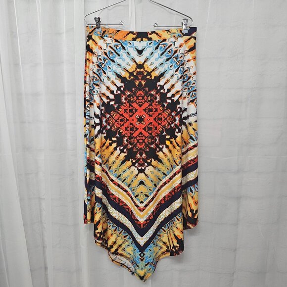 Orange Black Asymmetrical Midi Skirt Boho Western Hippie Festival M - Picture 1 of 8